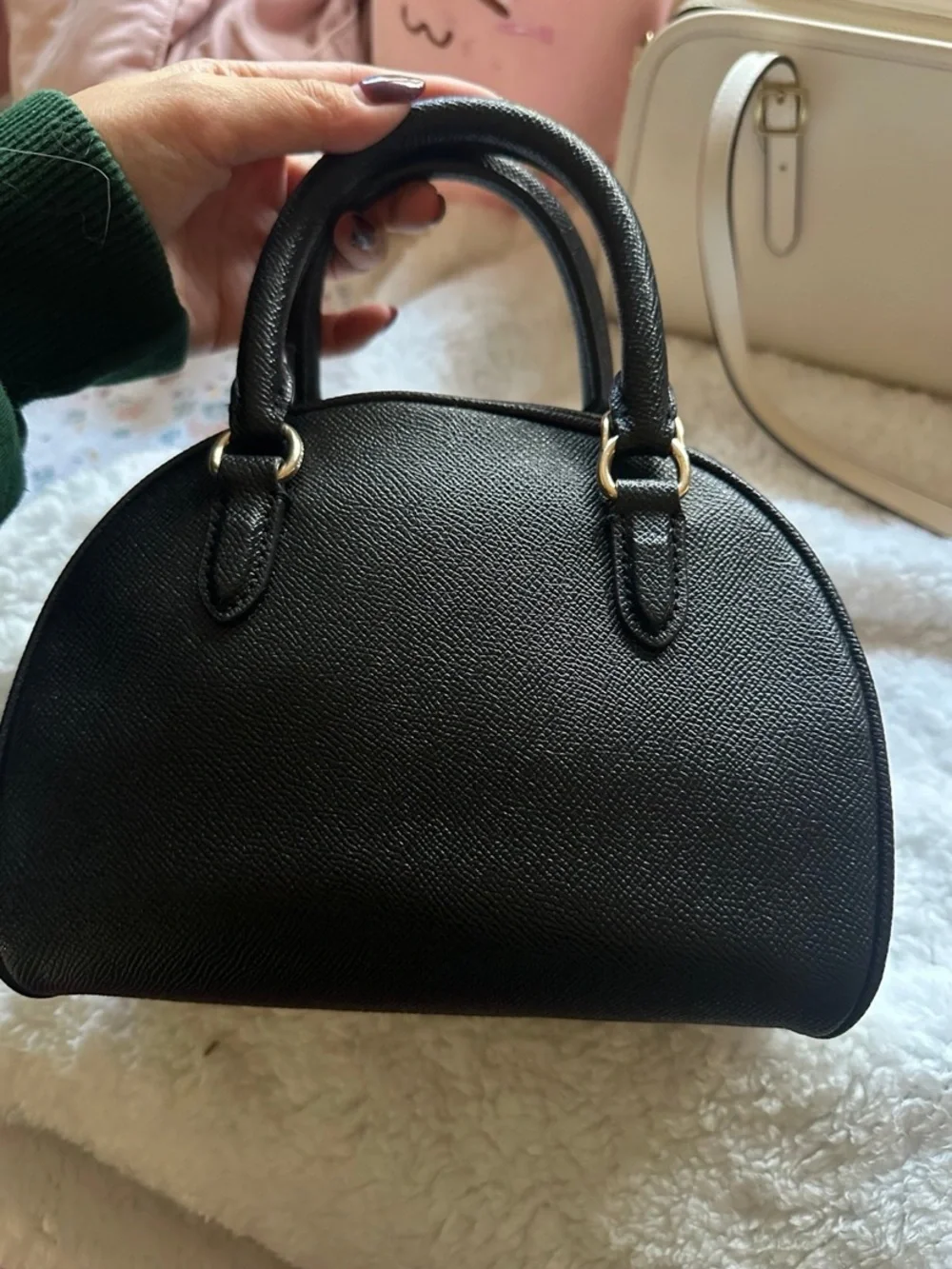 Coach Black Pebbled Leather Dome Satchel with Gold Hardware